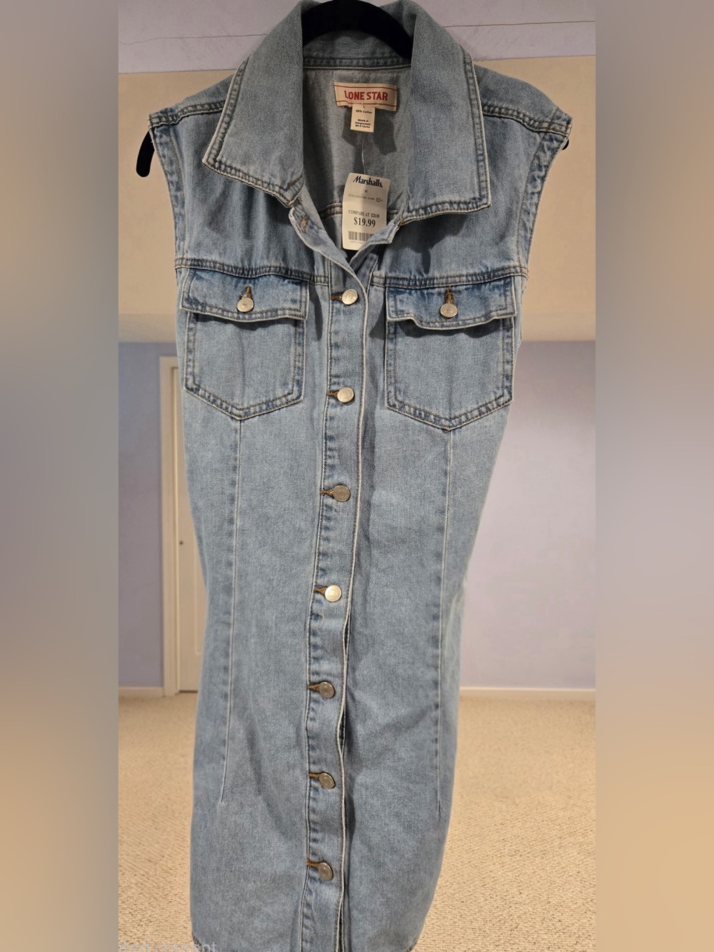 Lone Star Light Blue Denim Midi Button-Front Dress